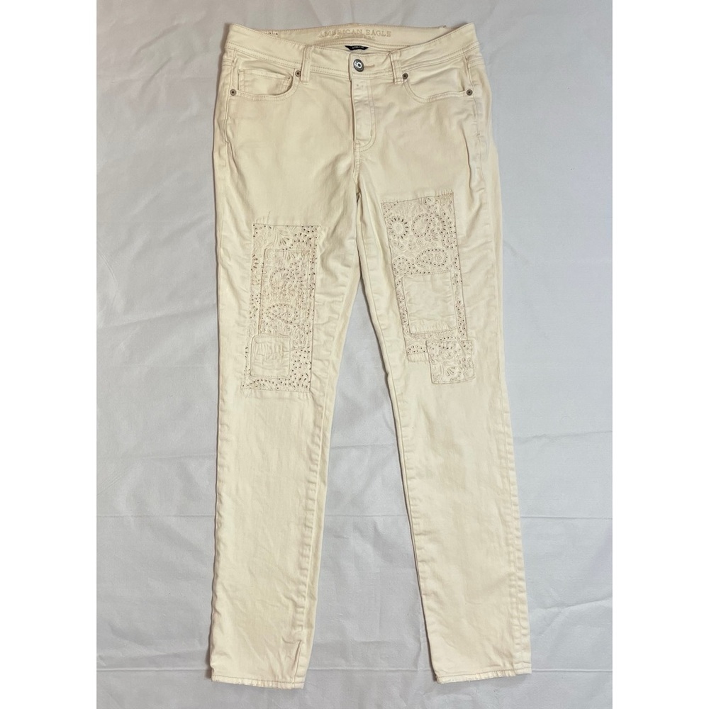 American Eagle Ivory Patchwork Skinny Jeans Size 10 Long
